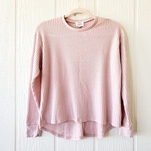 PST Women's Long Sleeve Pink Waffle Knit Top